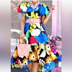 Christopher John Rogers puffy sleeve , high low dress with pockets